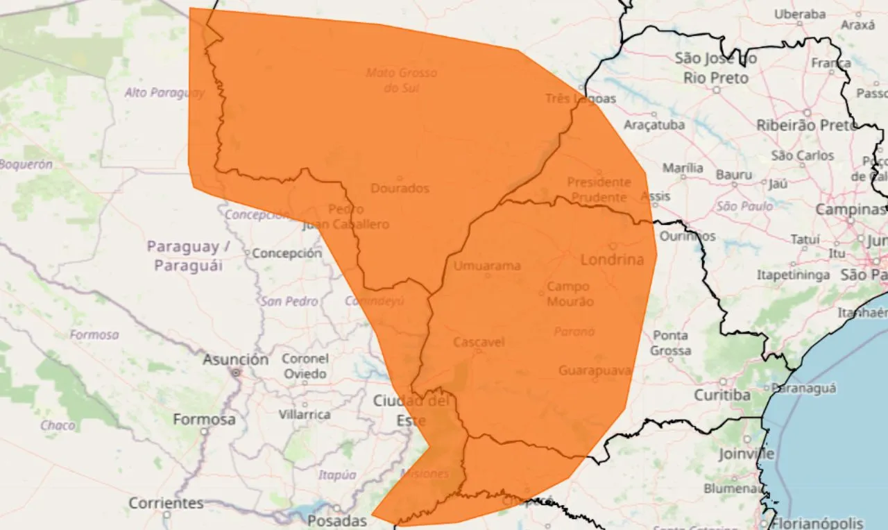 o mapa mostra as áreas em alerta para tempestade